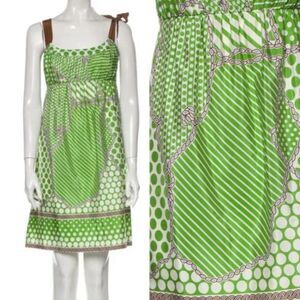 Tibi Designer Silk Mini Dress Polka Dot Striped Green Bow Cottagecore Summer 6